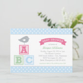ABC Alphabet blockiert Pink und Blue Baby Dusche Einladung (Stehend Vorderseite)