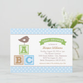 ABC Alphabet Blocks Blue Baby Boy Dusche Einladung (Stehend Vorderseite)