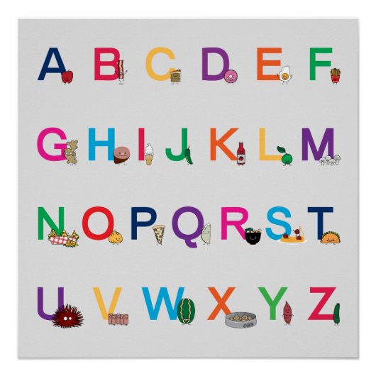 ABC Alphabet Lernbriefe Happy Foods Design Poster (Vorderseite)