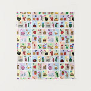 ABC Alphabet lernt Briefe mit niedlichen Lebensmit Wandteppich