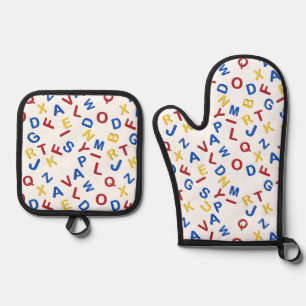 ABC Alphabet Letters Red Yellow Blue Ofenhandschuh & Topflappen-Set