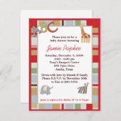 ABC Alphabet Suppe Stripte Babydusche Einladung (Vorne/Hinten)