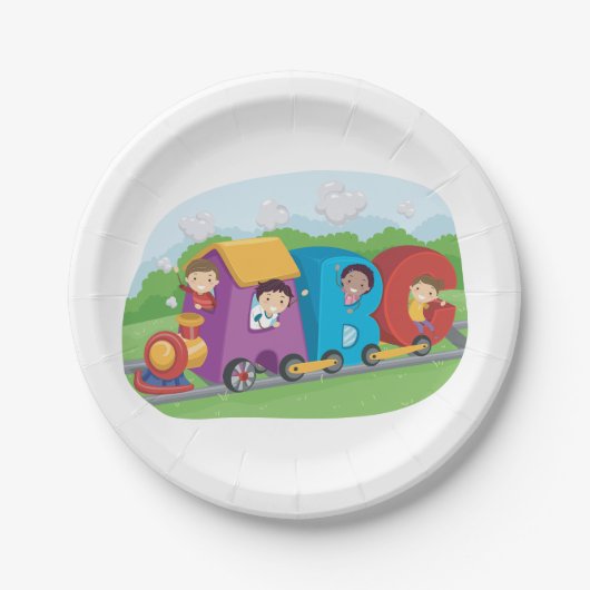 ABC Alphabet Zug mit Kindern Spaß Bildung Pappteller (Vorderseite)