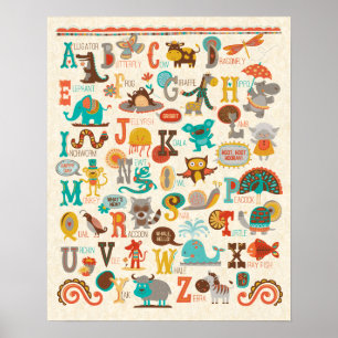 ABC Animal Alphabet Boy Kinderzimmer Print Poster