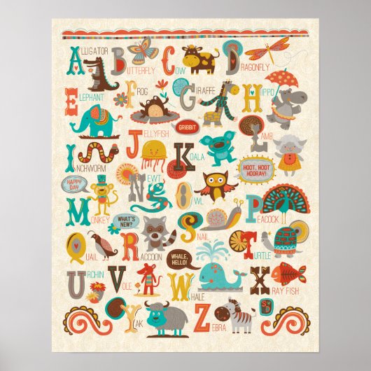 ABC Animal Alphabet Boy Kinderzimmer Print Poster (Vorne)