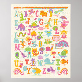 ABC Animal Alphabet Girl Kinderzimmer Print Poster