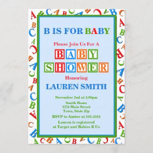 ABC Baby Dusche Einladung neutrale Babydusche