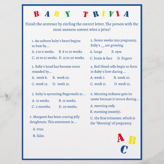 ABC Baby Trivia Game Flyer (Vorne)