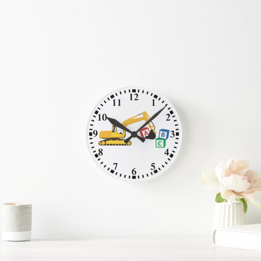 ABC Baggerbauwagen Runde Wanduhr (Zuhause)