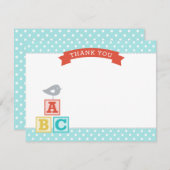 ABC blockiert Aqua und Red Neutral Baby Shower Dankeskarte (Vorne/Hinten)