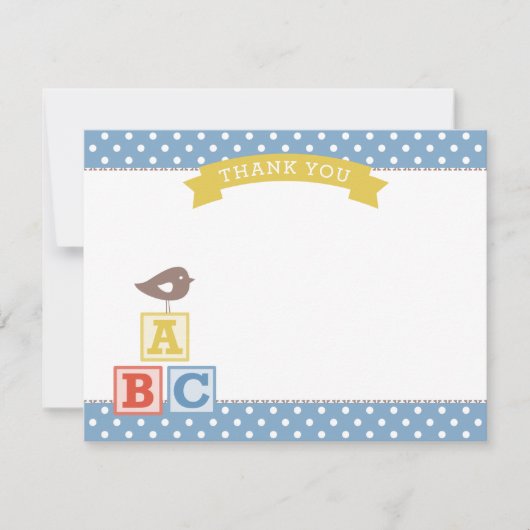 ABC blockiert Slate Blue Boy Baby Dusche Dankeskarte (Vorderseite)