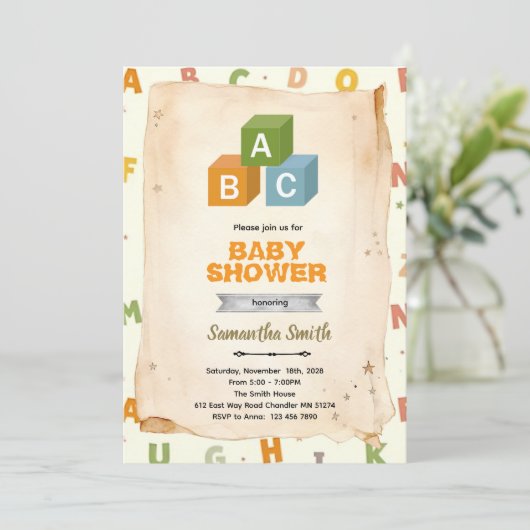 ABC Blocks party invitation Einladung (Stehend Vorderseite)