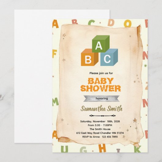 ABC Blocks party invitation Einladung (Vorne/Hinten)