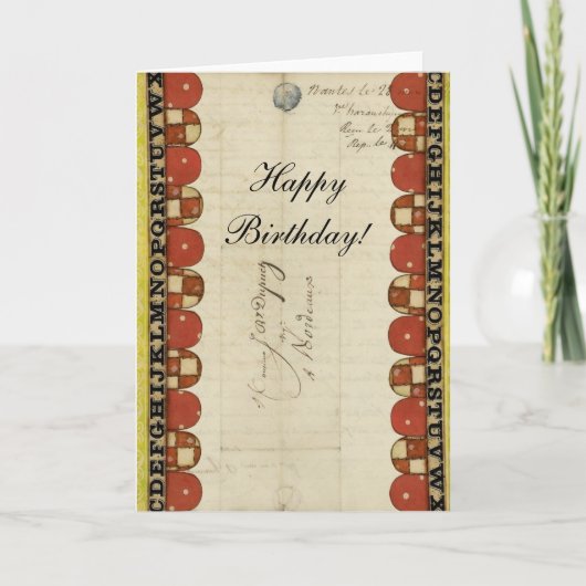 ABC Border Vintag Ledger, Happy Birthday! Karte (Vorderseite)