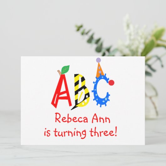 ABC, das drittes Party Invitaitons des Einladung (Stehend Vorderseite)