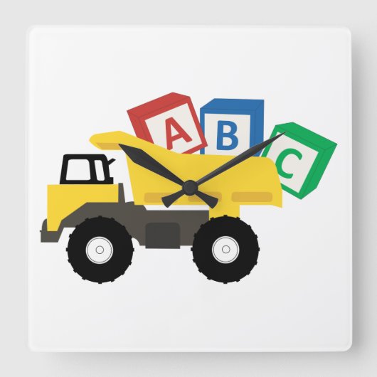 ABC Dump Truck Construction Trucks Quadratische Wanduhr (Vorderseite)