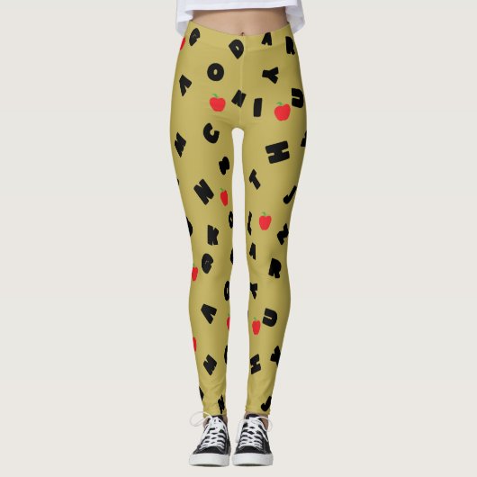 ABC Letter XYZ Apfelschüler Back 2 school Leggings (Vorderseite)