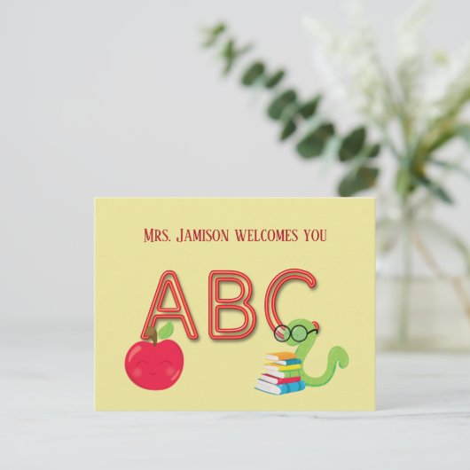 ABC Neon Letters Bookworm Postkarte (Stehend Vorderseite)