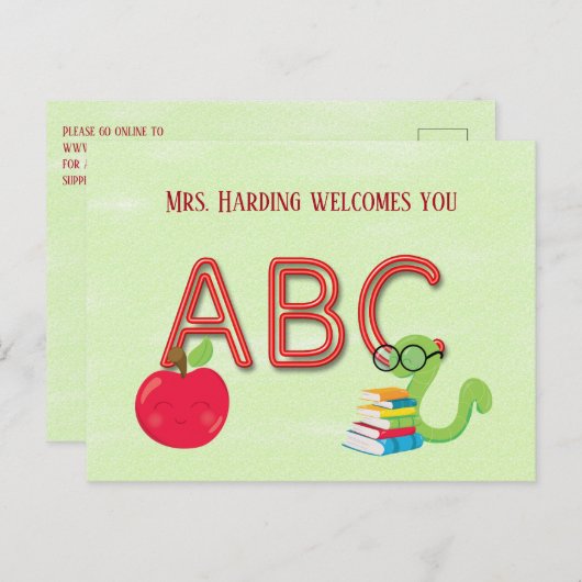 ABC Neon Letters Bookworter mit Website Postcard Postkarte (Vorne/Hinten)