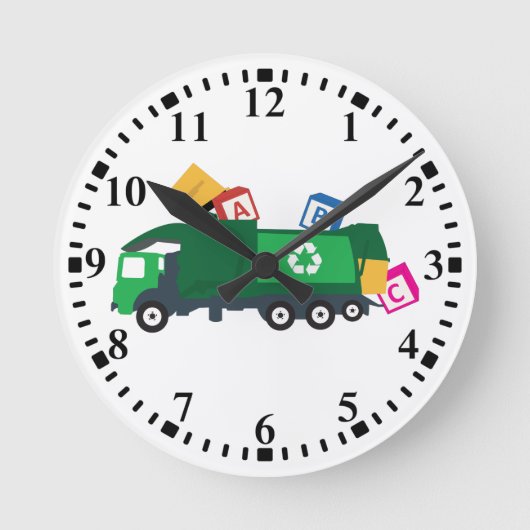 ABC Recycelnd Müllwagen Runde Wanduhr (Vorderseite)