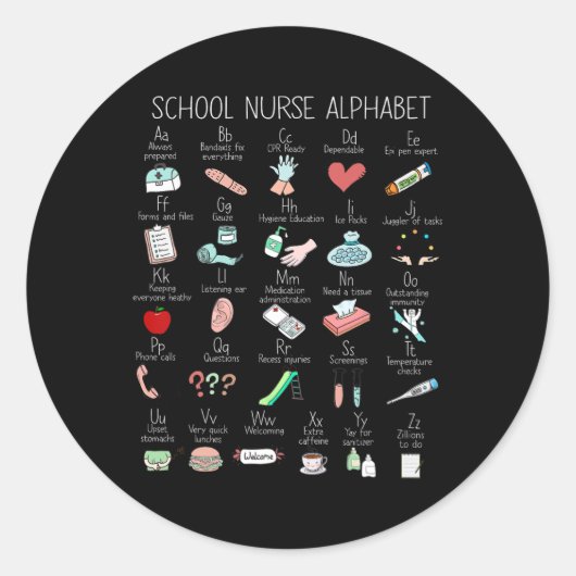 Abc School Nurse Alphabet Nurse Apprecision Nurse  Runder Aufkleber (Vorderseite)