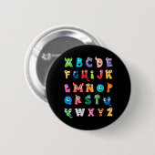 Abc Süßes Monster Alphabet Halloween Lehrer Button (Vorne & Hinten)
