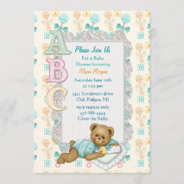 ABC Teddy Shower Einladung - Peach and Aqua
