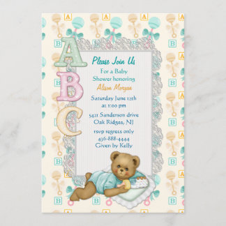 ABC Teddy Shower Einladung - Peach and Aqua