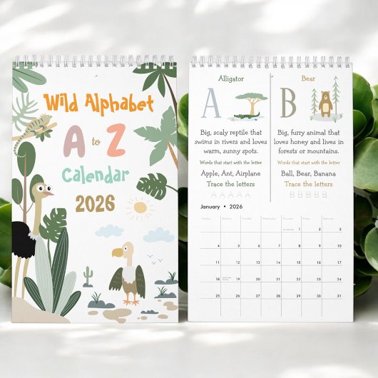 ABC-Wildtier-Alphabet-Kinder-Bildungskalender Kalender