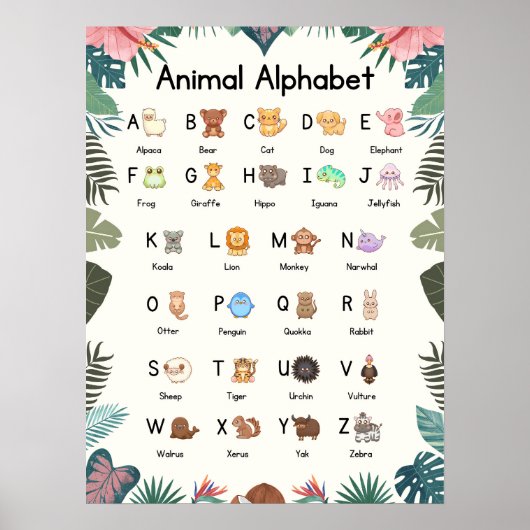 ABC Zoo Animal Alphabet Klasse Poster (Vorne)