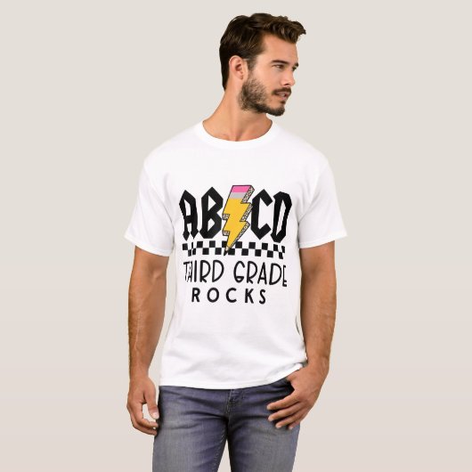 Abcd 3. Klasse Rocks Bleistift Lighting Bolt Teach T-Shirt (Vorne ganz)