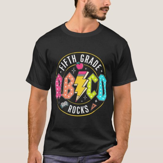 Abcd 5th Grad Rocks Bleistift Lighting Bolt Teache T-Shirt (Vorderseite)