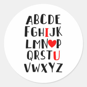 Abcd Ich liebe dich Alphabet Männer Frauen Süß Lus Runder Aufkleber