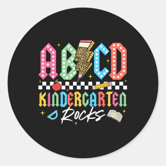 Abcd Kindergarten Rocks Bleistift Blitz Lehrer  Runder Aufkleber (Vorderseite)