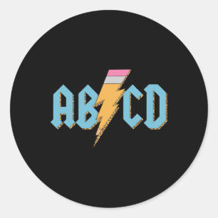 Abcd Pencil Lightning Rock'n Roll Lehrer zurück zu Runder Aufkleber