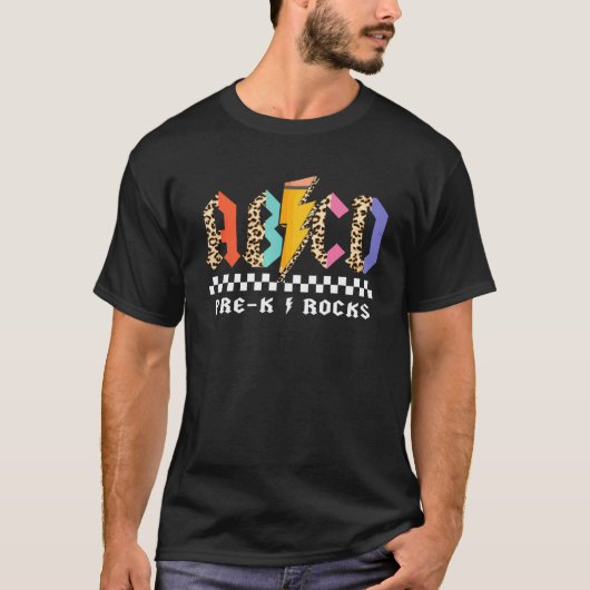 ABCD Vorschule Rocks Bleistift Blitz Leopard Schül T-Shirt (Vorderseite)