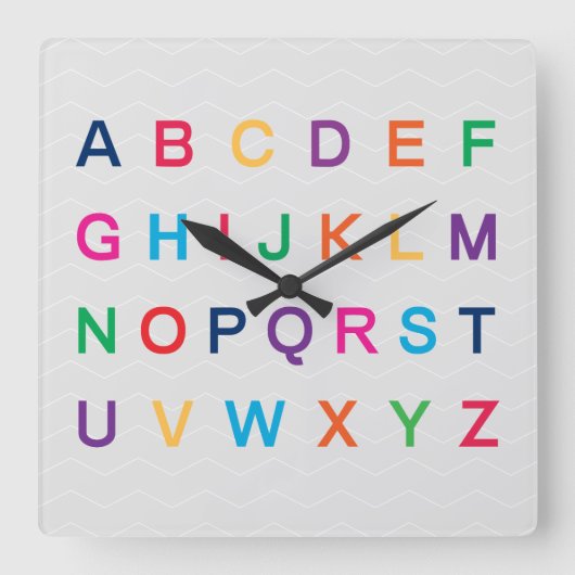 ABCs Alphabet-Lernen farbenfrohe ABC-Buchstaben Quadratische Wanduhr (Vorderseite)