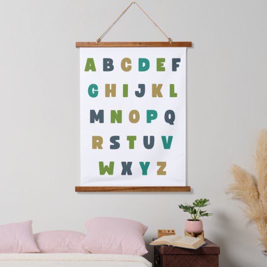 ABCs. Buchstaben des Alphabets. Wandteppich mit Ho Holzrahmen (Schlafzimmer)