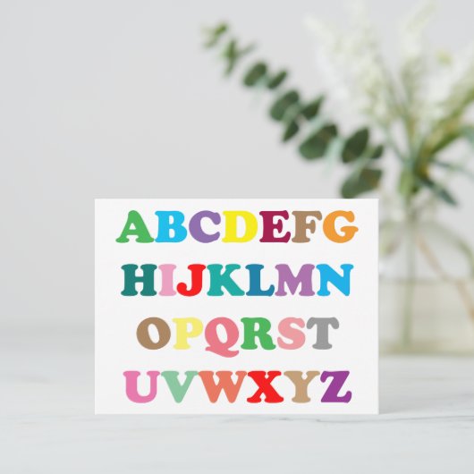 ABCs farbenfrohe Buchstaben Postkarte (Stehend Vorderseite)
