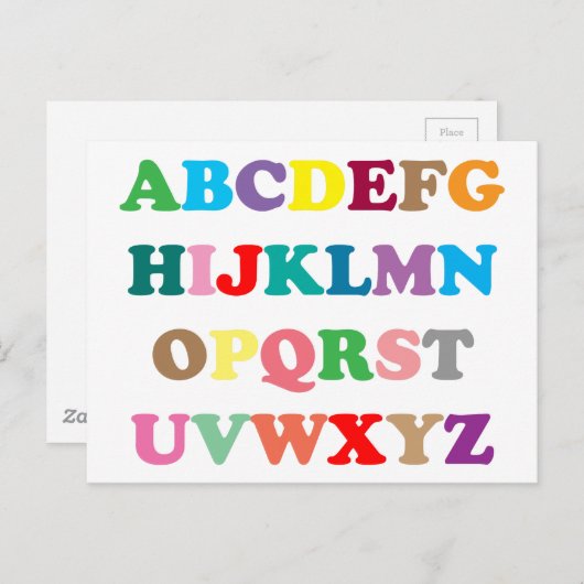 ABCs farbenfrohe Buchstaben Postkarte (Vorne/Hinten)