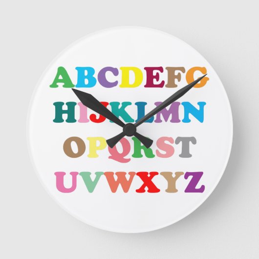ABCs farbenfrohe Buchstaben Runde Wanduhr (Vorderseite)