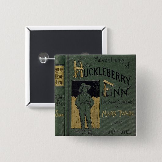 Abdeckung von "Abenteuern von Huckleberry Finn" Button (Vorne & Hinten)