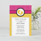 Abdruck-Babyparty-Einladungs-Gelb-Tupfen Einladung (Stehend Vorderseite)