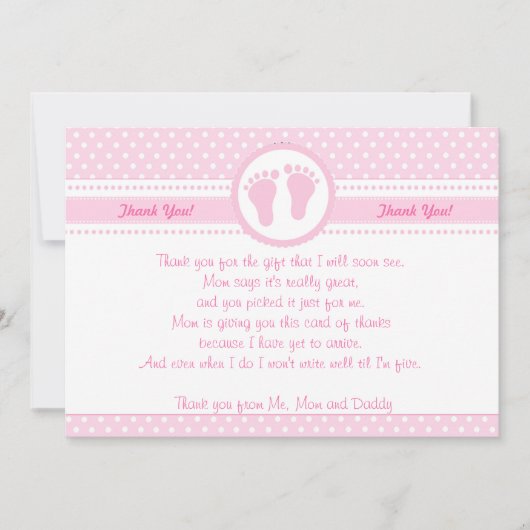 Abdruck-Mädchen-Babyparty danken Ihnen, Rosa zu Dankeskarte (Vorderseite)