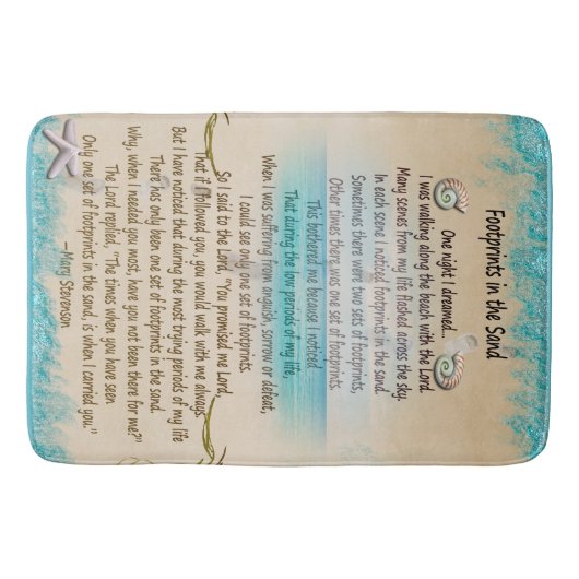 Abdrücke im Sand-Glaube-Gedicht Badematte (Vorderseite)