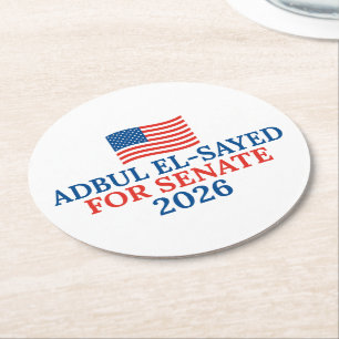 Abdul El-Sayed für den Senat 2026 Wahlparty Runder Pappuntersetzer