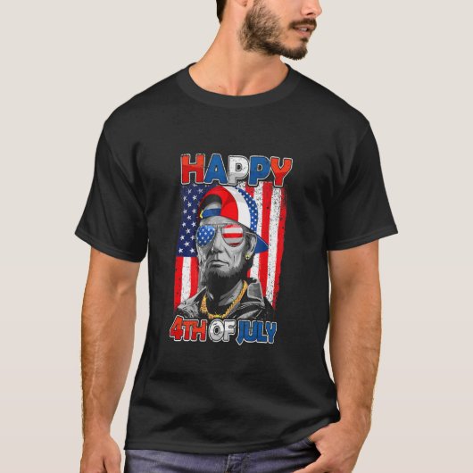 Abe Lincoln Beard Sunglasses American Flag 4th of T-Shirt (Vorderseite)