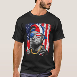 Abe Lincoln Beard Sunglasses American Flag 4th of T-Shirt