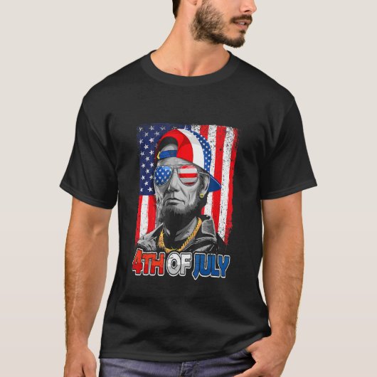 Abe Lincoln Beard Sunglasses American Flag 4th of T-Shirt (Vorderseite)