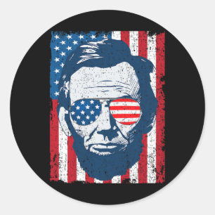 Abe Lincoln Beard Sungles und American Flag 4th of Runder Aufkleber